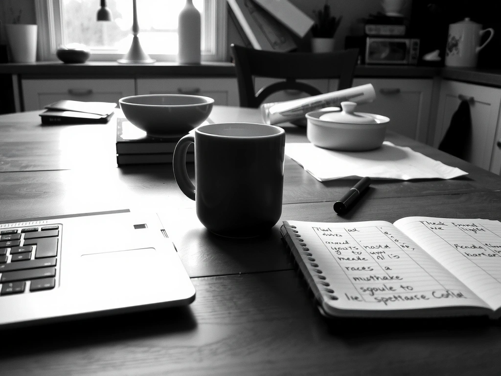 Köksbordet med anteckningar